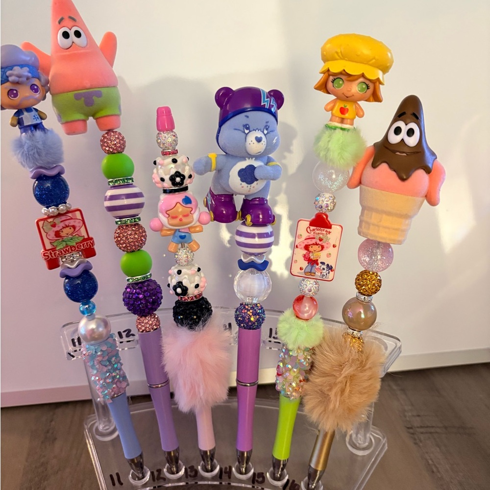 Handmade beaded character and bling pens|kawaii, designer inspired one of a kind